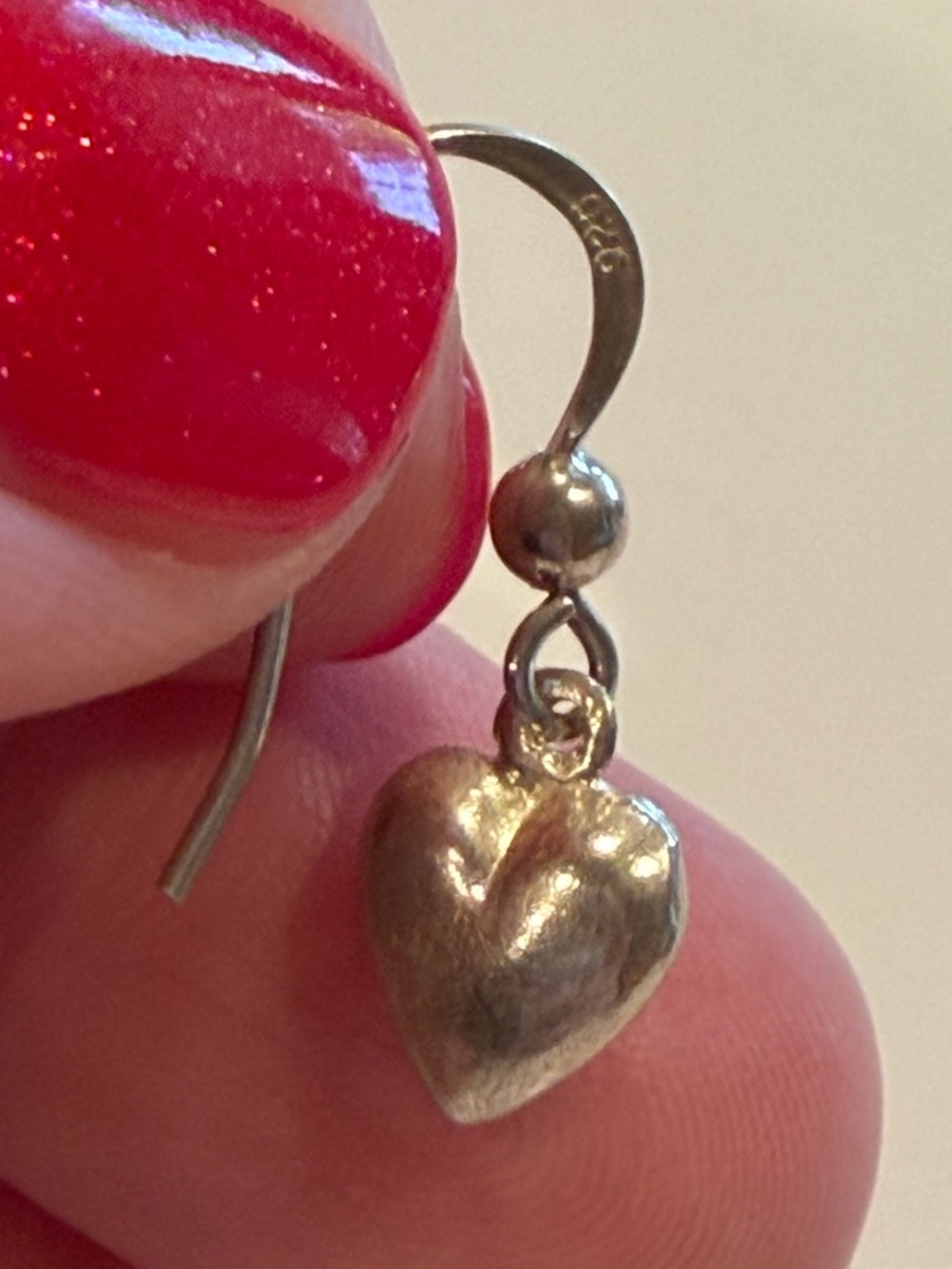 Sterling Silver 925 Single Puffy Heart Drop Earring